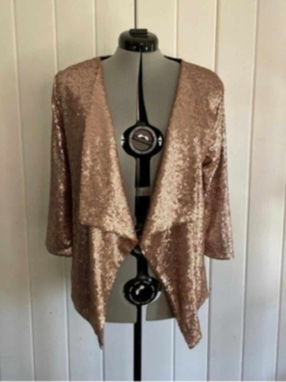 Design History Rose Gold Sequin Draped Open Cardigan